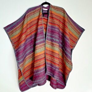 Quagga Poncho Wrap Shawl One size Aztec Boho Tribal Layering Orange Purple Green